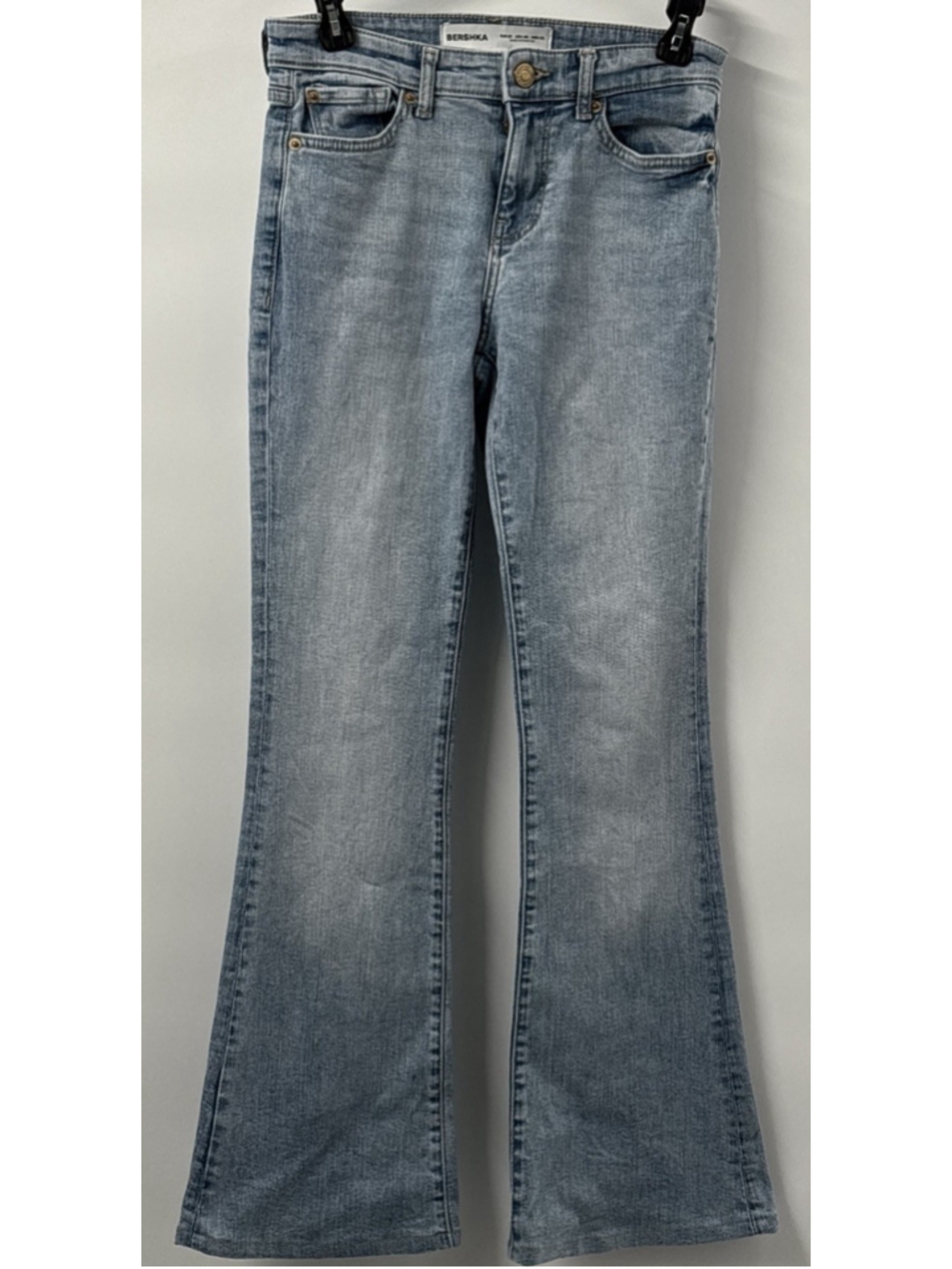 Bershka Flare Jeans Womens 00 Light Wash Low Rise Stretch Bell Bottom Y2K 70s